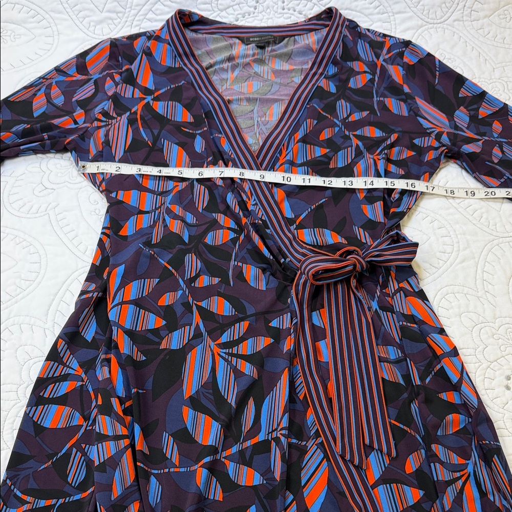 BCBGMaxAzria Adele Long Sleeve Midi Wrap Dress - Vibrant Geometric Floral Design - Picture 6 of 9